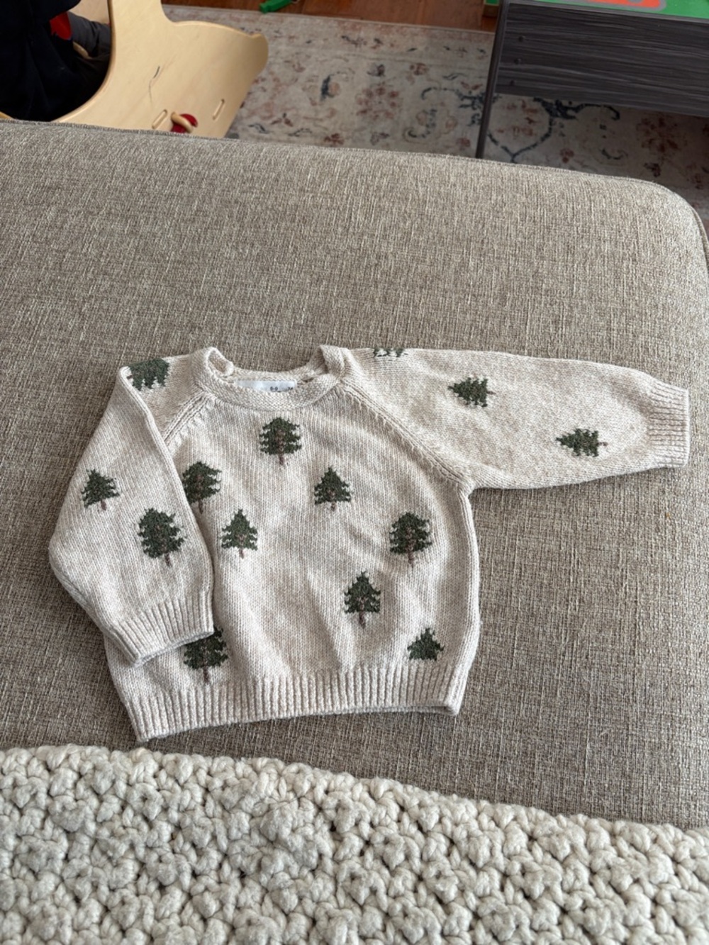 Zara Cream Sweater with Green Tree Motif